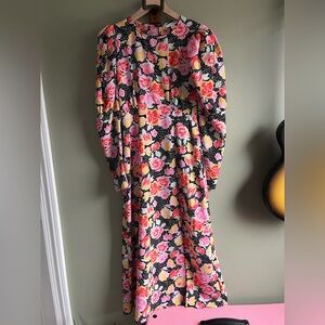 Topshop Multicolor Floral Polka Dot Puff Sleeve Dress - Size US 4